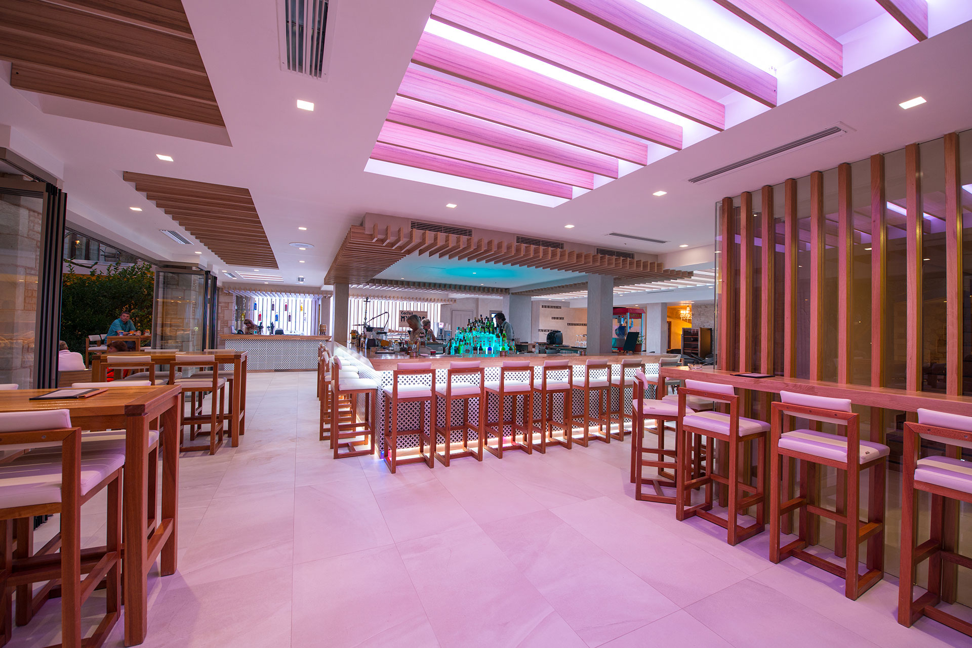 bar area with lighting