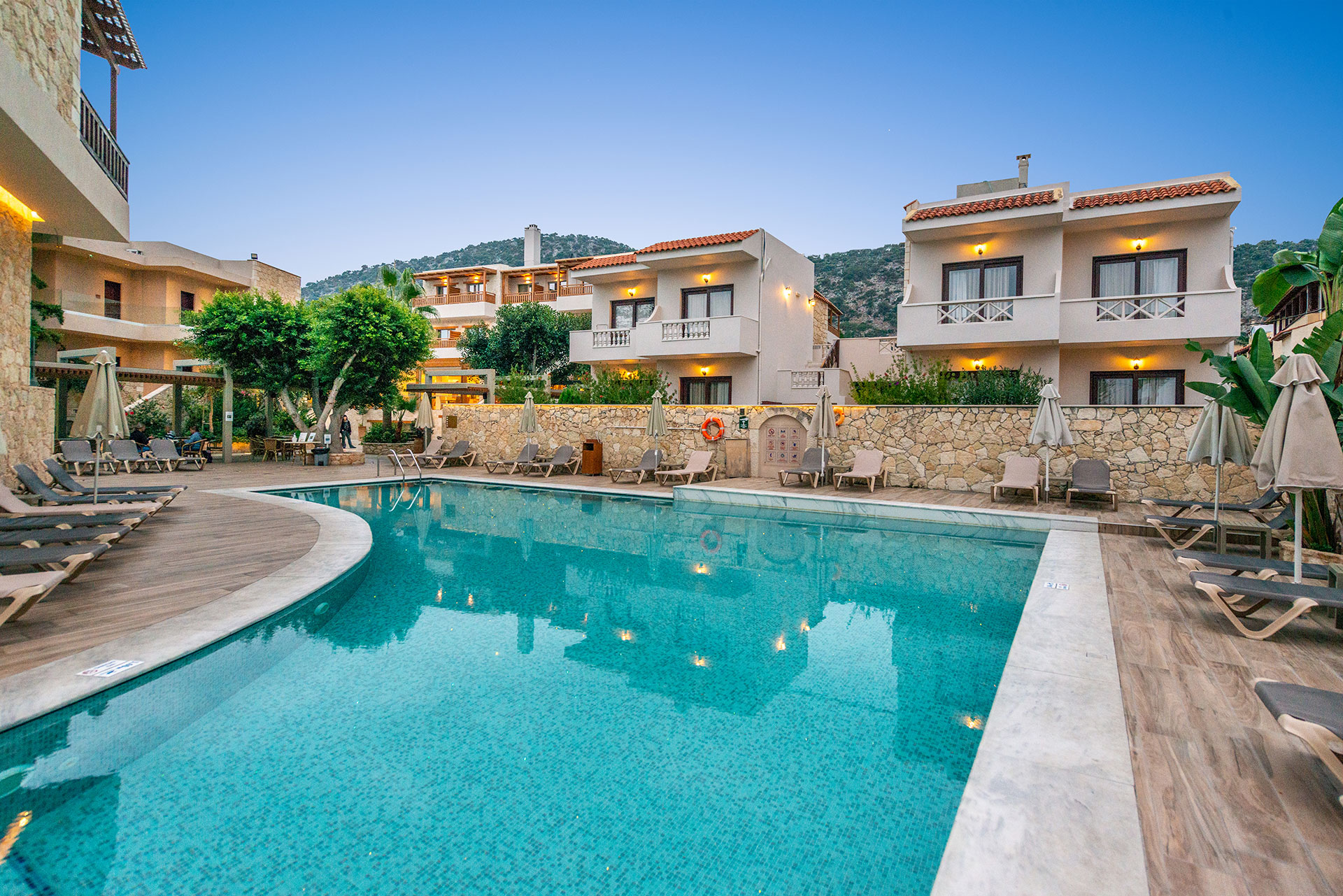 Hotel rooms overlooking the pool